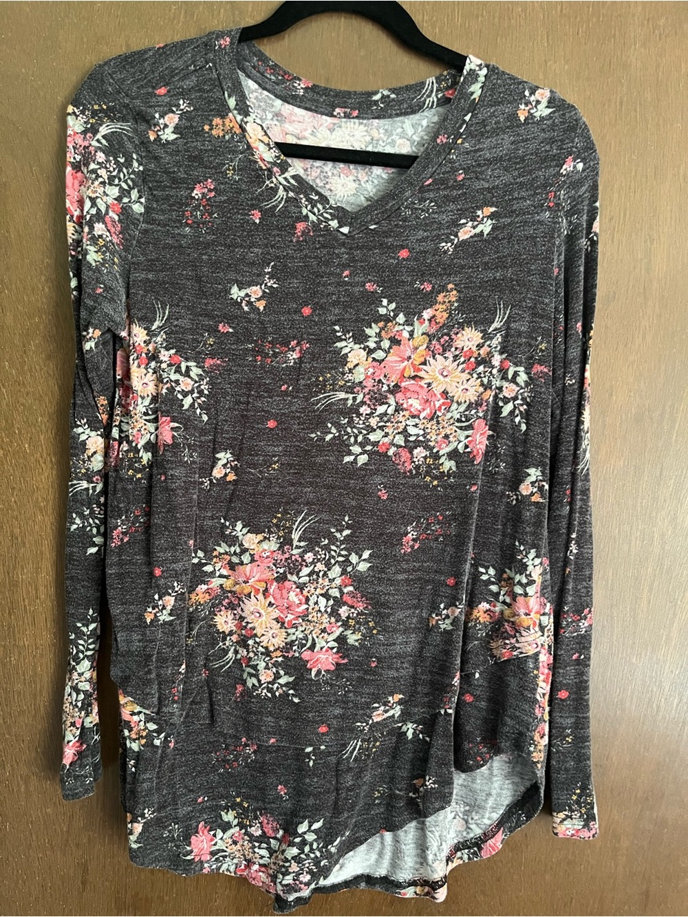 Latched Mama Dark Gray Floral V-Neck Long Sleeve Top